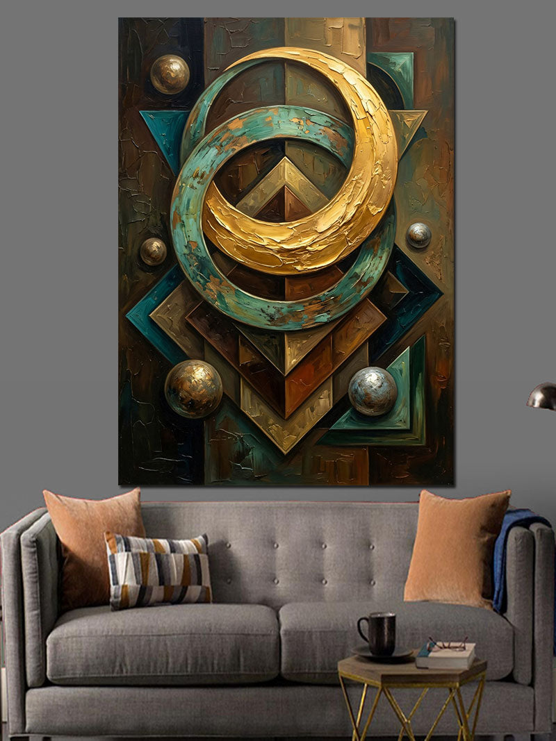 Altın Sarısı Geometrik Soyut Tasarım Kanvas Tablo