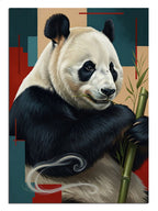 Grafik desenlerle modernize edilmiş sevimli panda figürü.