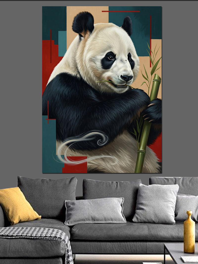 Bambu Tutan Renkli Modern Panda Kanvas Tablo