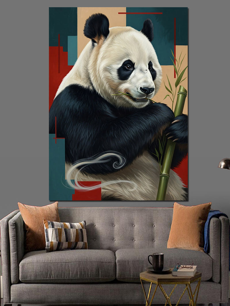 Bambu Tutan Renkli Modern Panda Kanvas Tablo