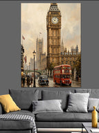 Londra Big Ben Ve Kırmızı Otobüs Kanvas Tablo