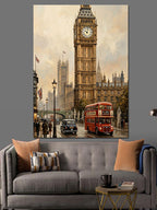 Londra Big Ben Ve Kırmızı Otobüs Kanvas Tablo