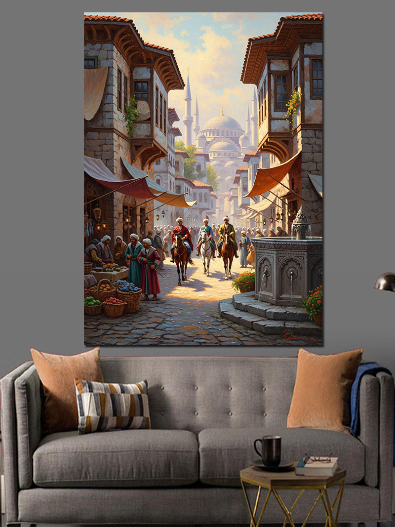 Kalabalık İstanbul Sokağı Ve Mimari Kanvas Tablo