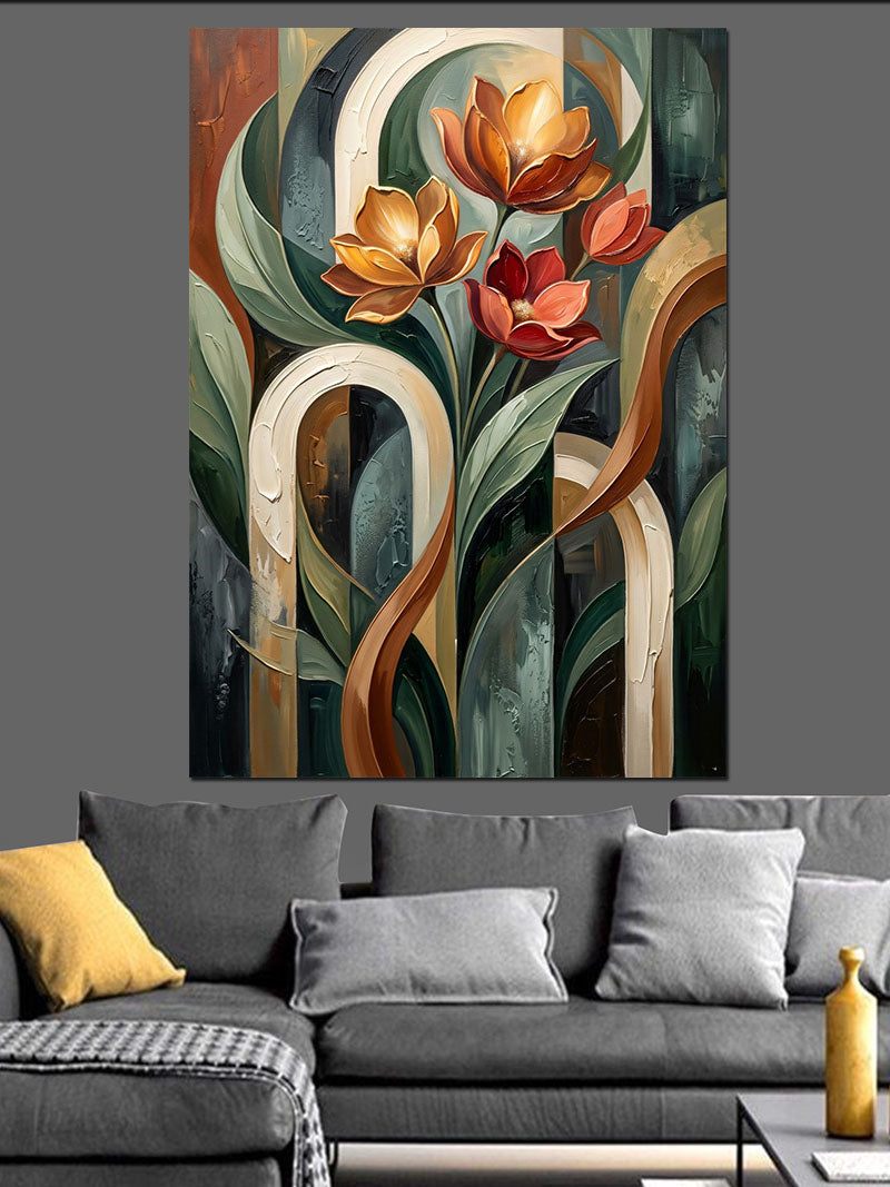 Modern Sanat Lale Ve Geometrik Formlar Kanvas Tablo