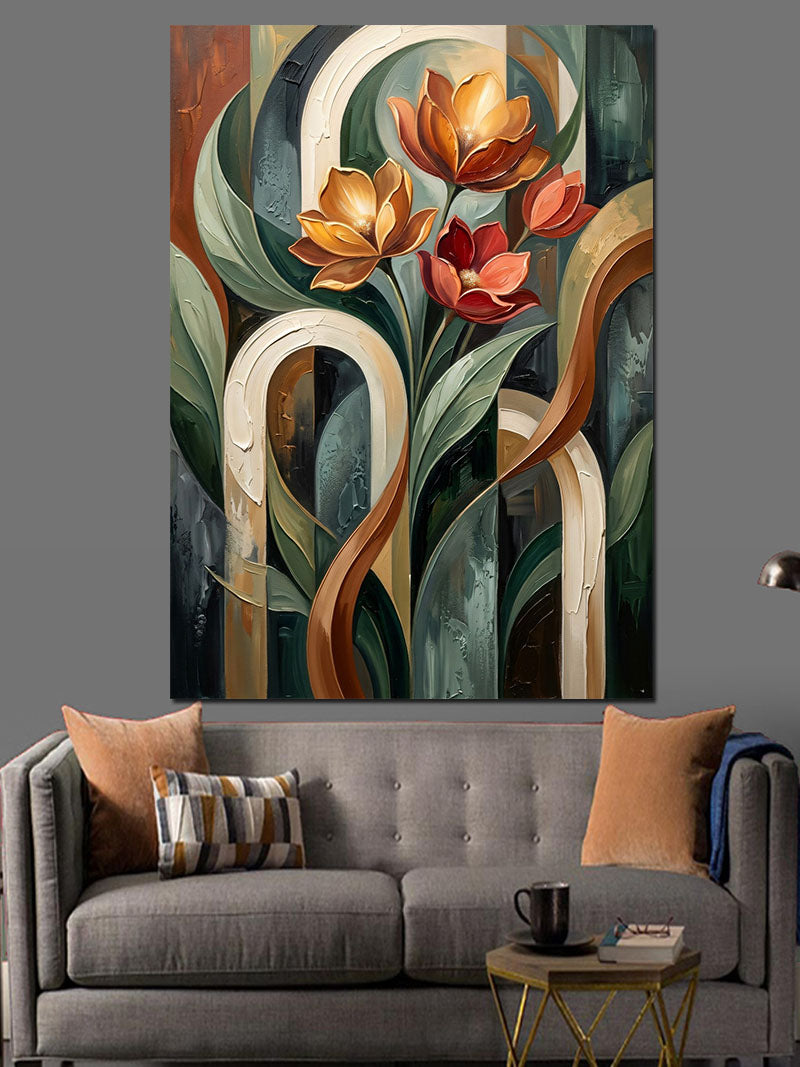 Modern Sanat Lale Ve Geometrik Formlar Kanvas Tablo