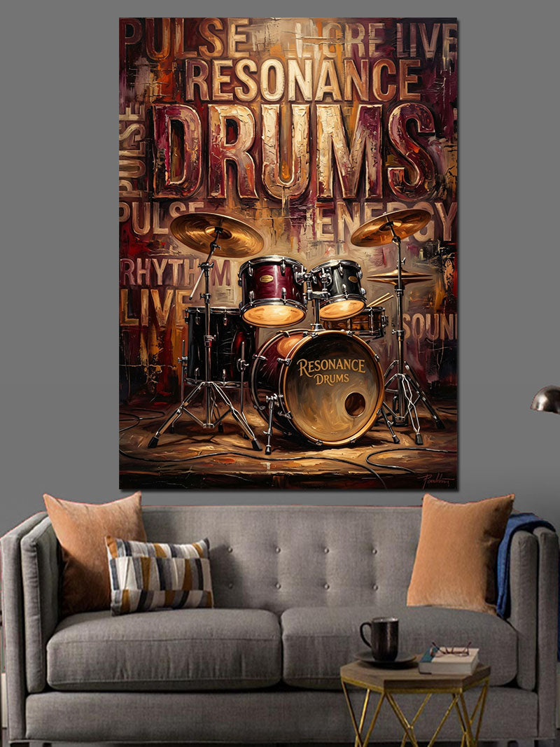 Drums Resonance Müzik Motivasyon Yazısı Kanvas Tablo