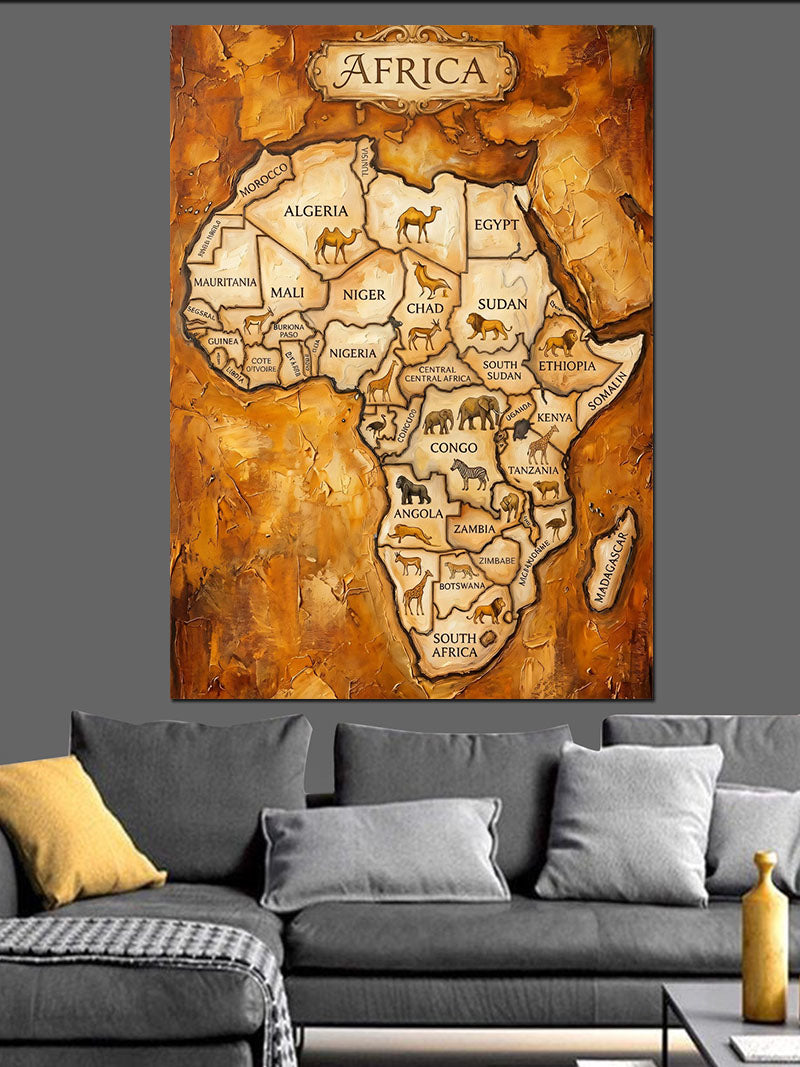 Antik Kağıt Üzerinde Afrika Haritası Kanvas Tablo