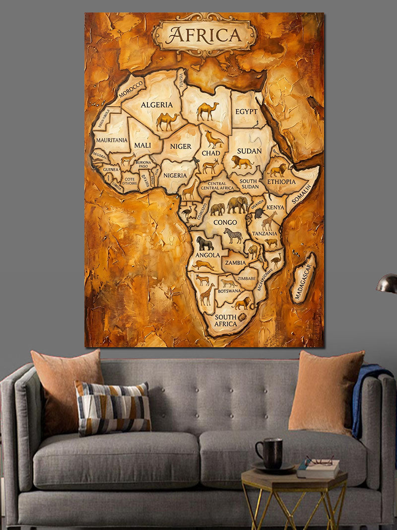Antik Kağıt Üzerinde Afrika Haritası Kanvas Tablo