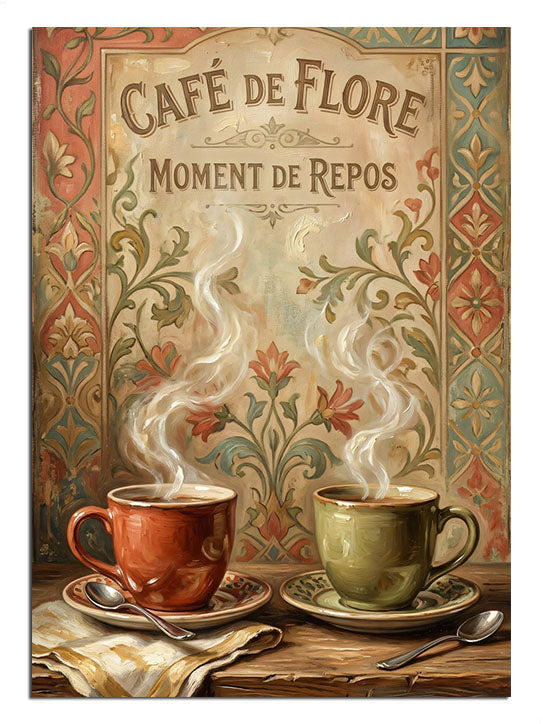 Fransız kafe kültürünü yansıtan vintage içecek tabelası.