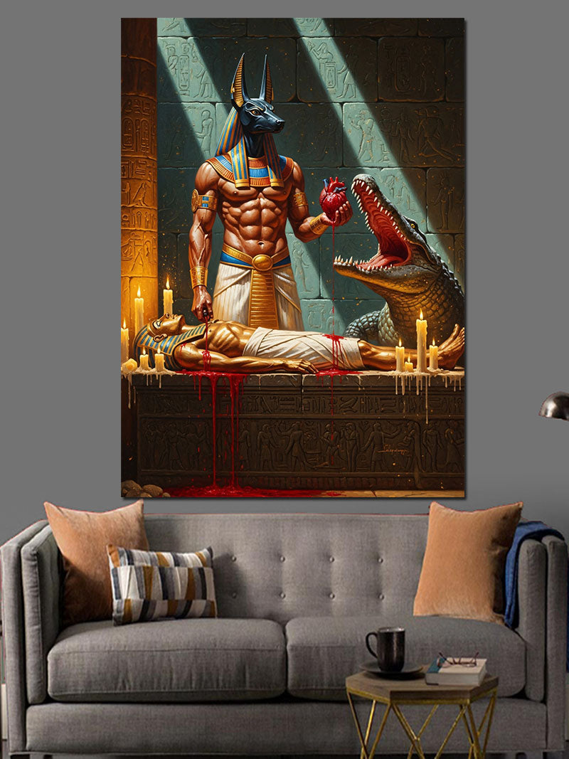 Antik Mısır Tanrısı Anubis Sofrası Kanvas Tablo