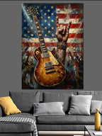 Amerikan Bayrağı Ve Rock Gitar Kanvas Tablo