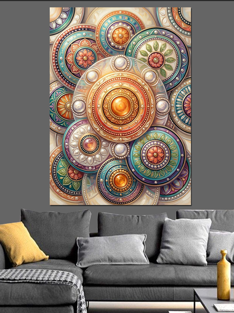 Renkli Mandala Ve Güneş Deseni Kanvas Tablo