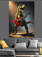 Gitar Çalan Rockçı T-Rex Dinozor Kanvas Tablo