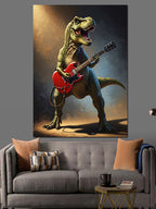 Gitar Çalan Rockçı T-Rex Dinozor Kanvas Tablo