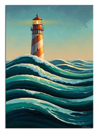 Hırçın dalgaların arasında yol gösteren sahil feneri.