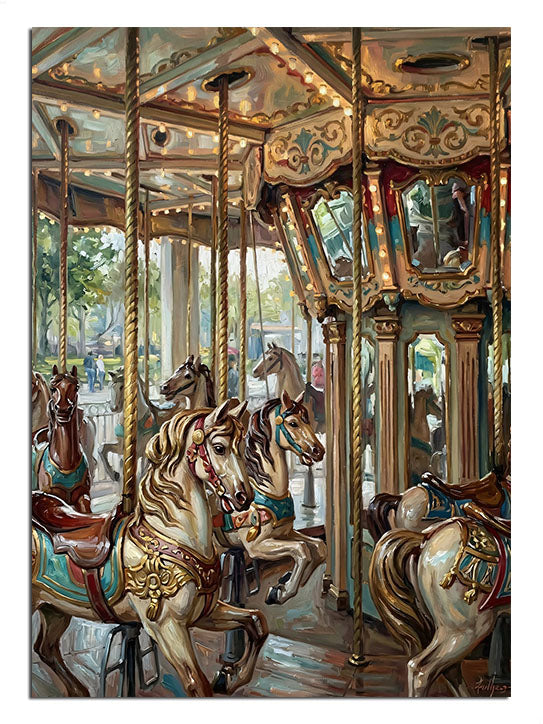 Nostaljik bir lunaparkta atlı karınca sahnesi.
