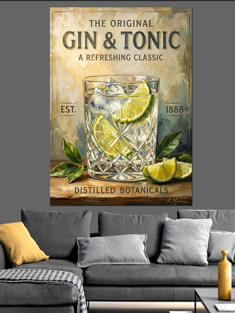 Gin And Tonic Retro İçecek Tabelası Kanvas Tablo