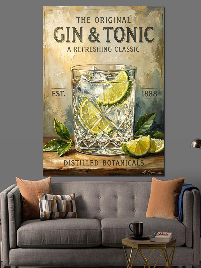 Gin And Tonic Retro İçecek Tabelası Kanvas Tablo
