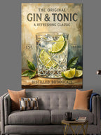 Gin And Tonic Retro İçecek Tabelası Kanvas Tablo