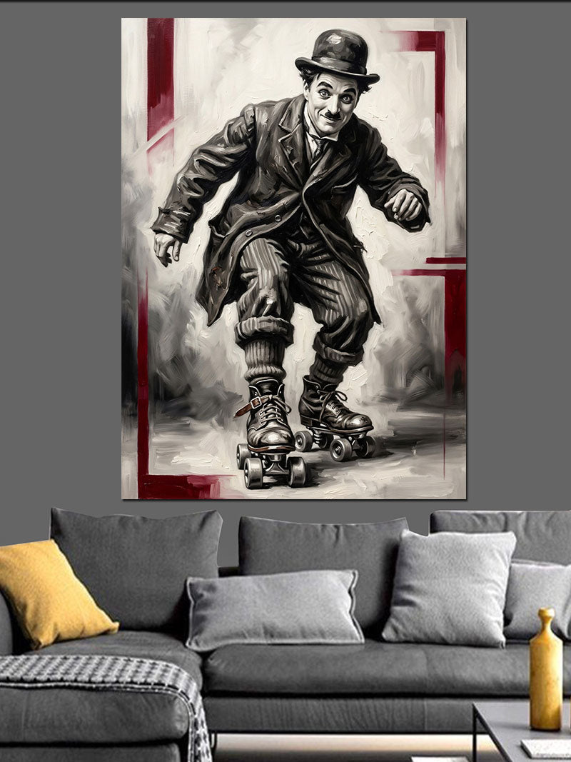 Paten Kayarken Düşen Charlie Chaplin Kanvas Tablo