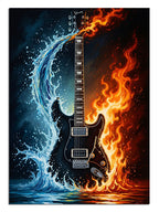 Bir yanı ateş diğer yanı buzla kaplı elektro gitar.
