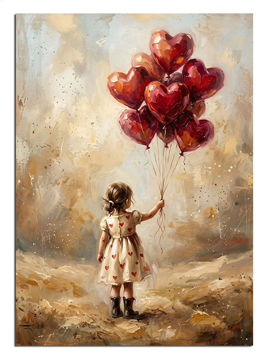 Elinde bir salkım kırmızı balon tutan küçük kız.