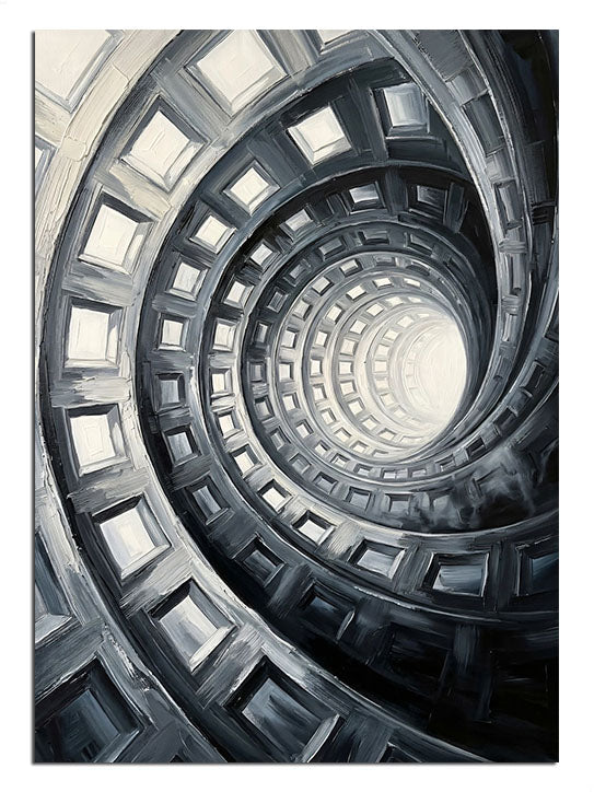 Bakana baş dönmesi hissi veren sonsuz spiral merdiven.
