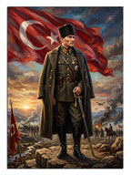Şanlı Türk bayrağı önünde Mareşal üniformalı Atatürk.