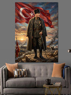 Türk Bayrağı Önünde Mareşal Atatürk Kanvas Tablo