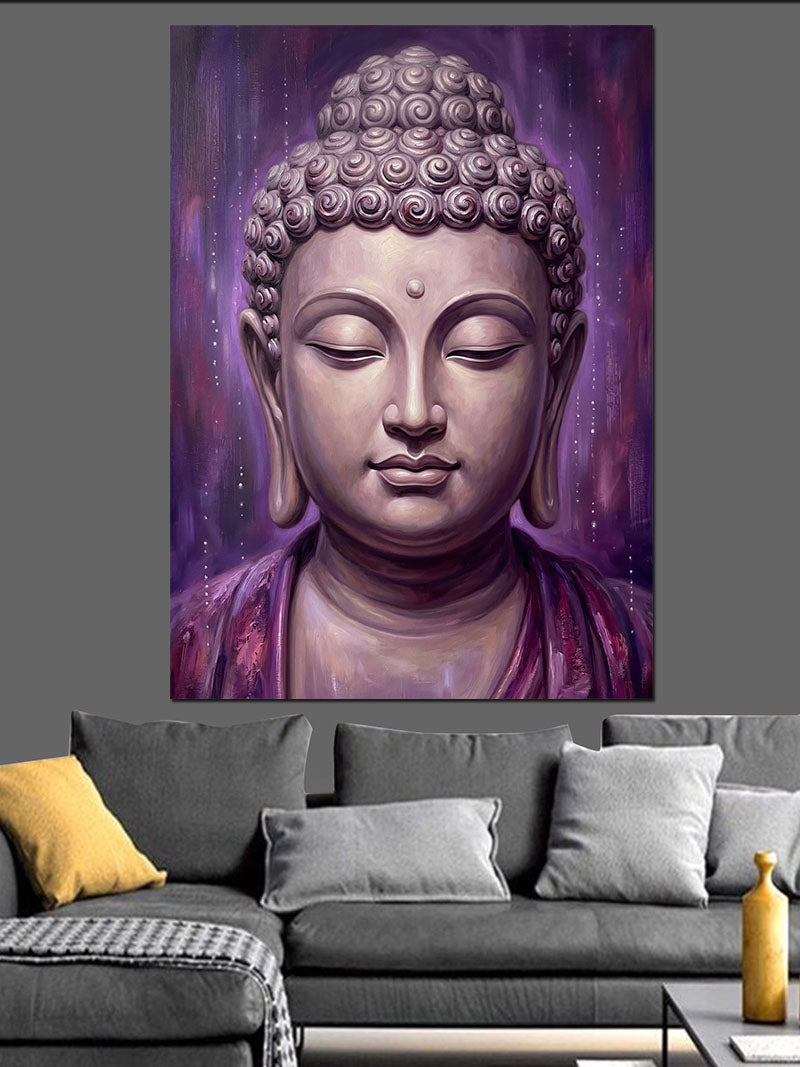 Meditasyon Yapan Mor Buda Heykeli Kanvas Tablo