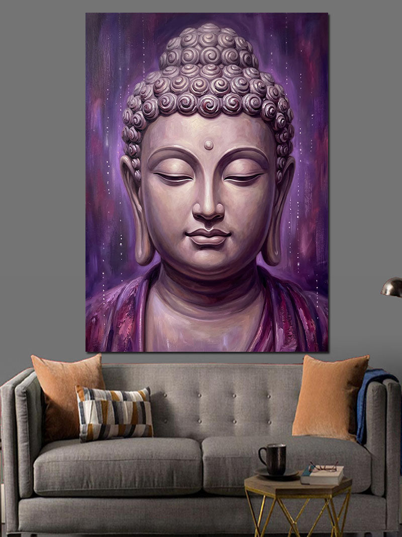 Meditasyon Yapan Mor Buda Heykeli Kanvas Tablo