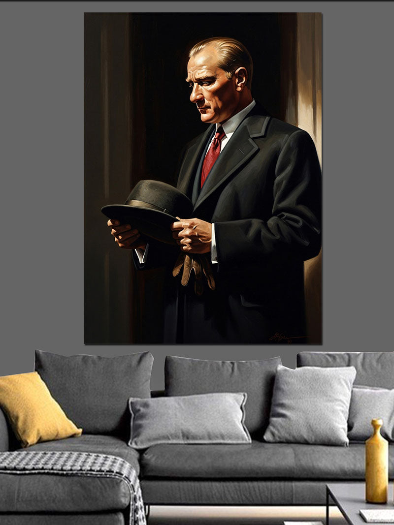 Şapkalı Ve Vakur Atatürk Portresi Kanvas Tablo