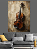 Antik Kağıtta Eski Usul Keman Kanvas Tablo