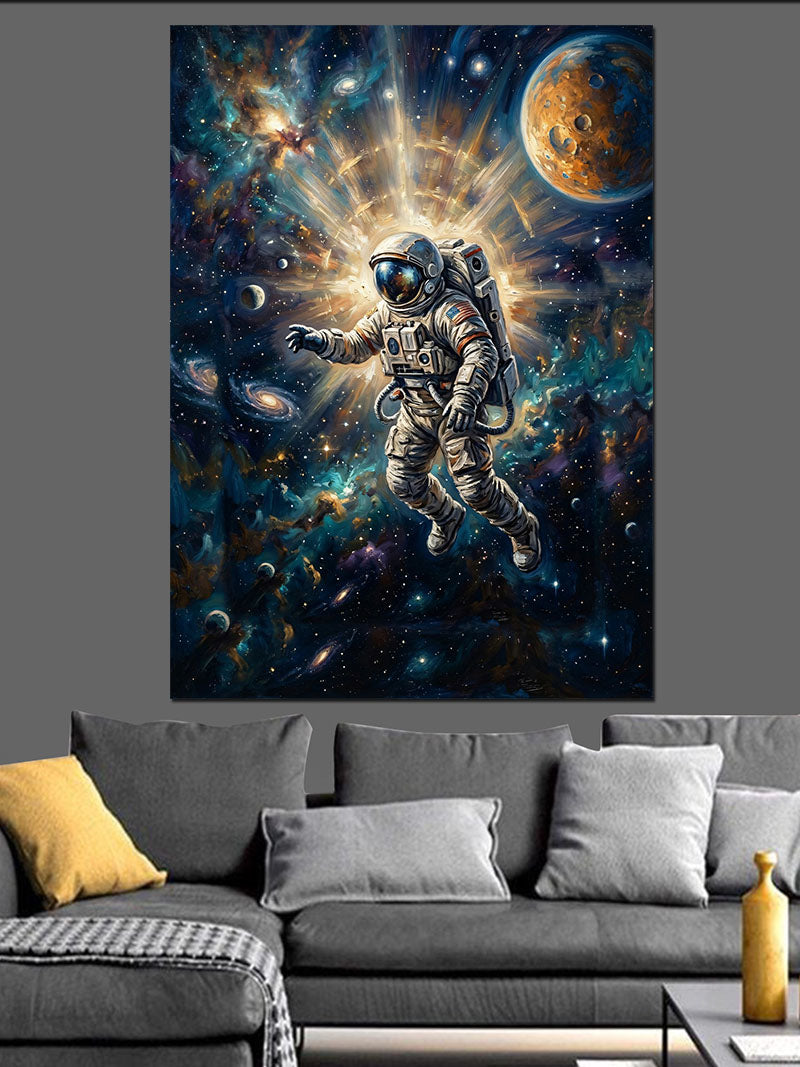 Uzayda Süzülen Modern Beyaz Astronot Kanvas Tablo