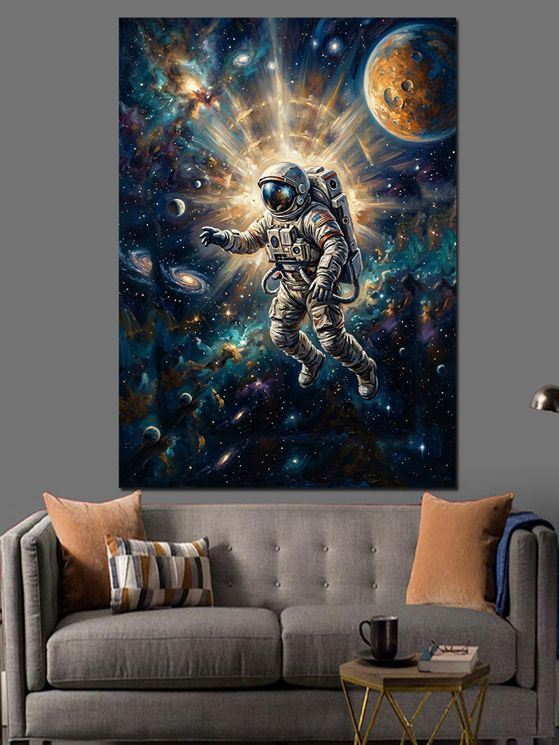 Uzayda Süzülen Modern Beyaz Astronot Kanvas Tablo