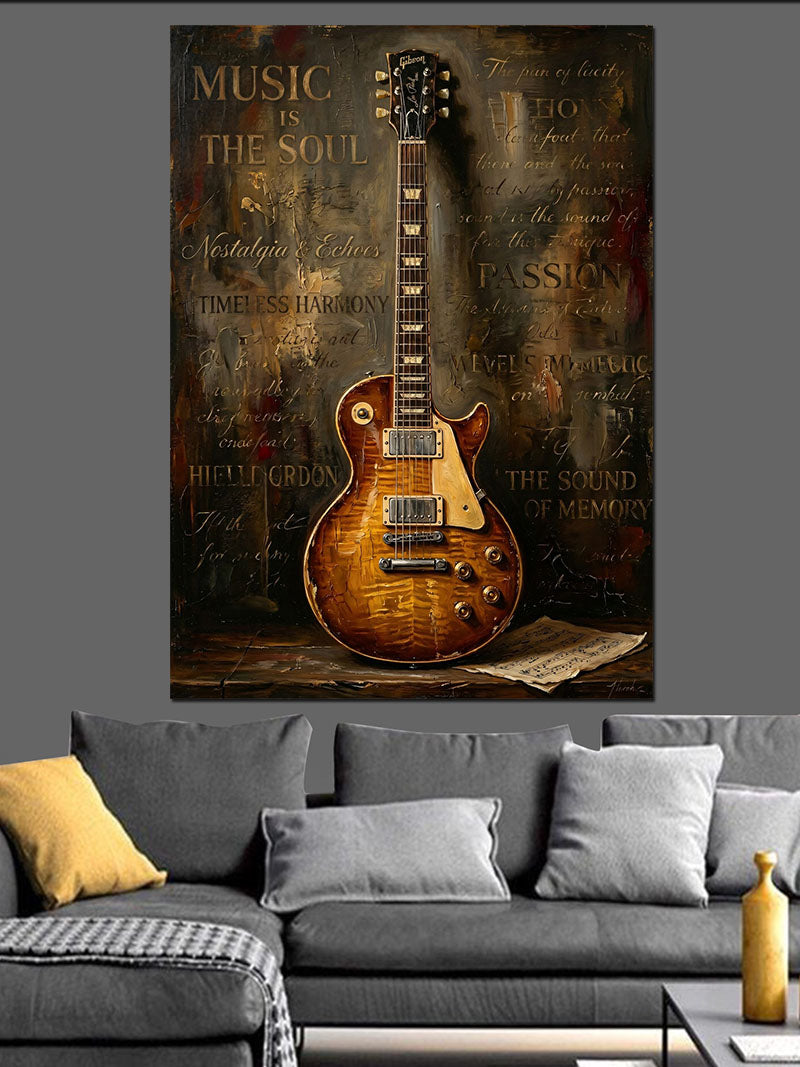 Paslı Duvarda Klasik Elektro Gitar Kanvas Tablo