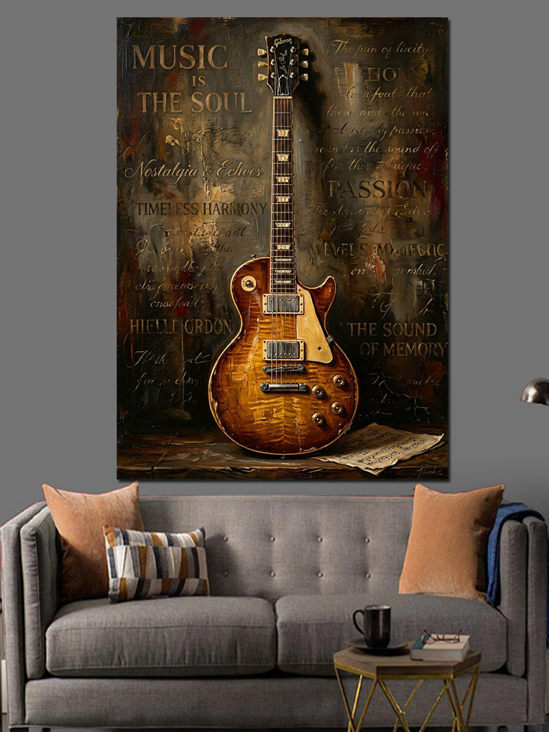 Paslı Duvarda Klasik Elektro Gitar Kanvas Tablo