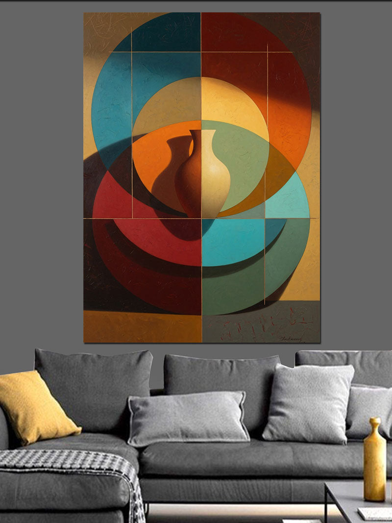 Geometrik Vazolu Modern Soyut Tasarım Kanvas Tablo