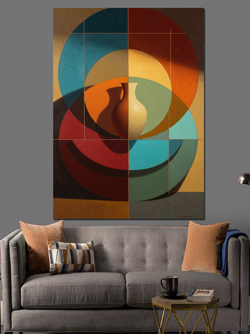 Geometrik Vazolu Modern Soyut Tasarım Kanvas Tablo