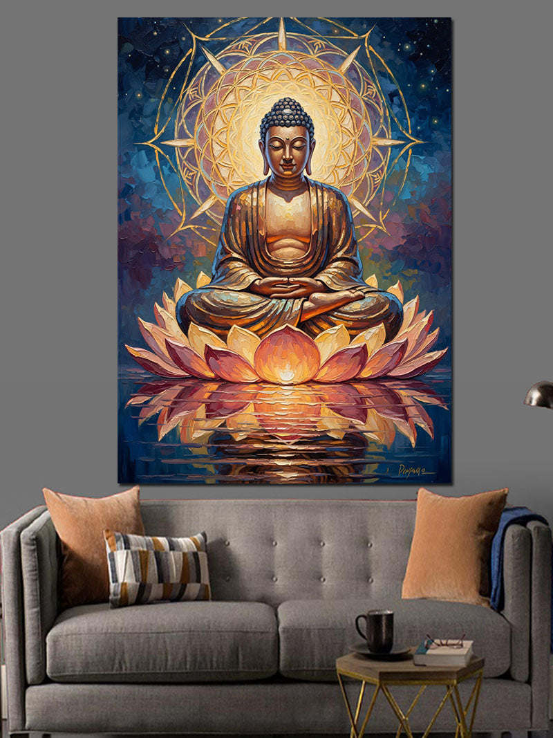 Lotus Çiçeğinde Meditasyon Yapan Buda Kanvas Tablo