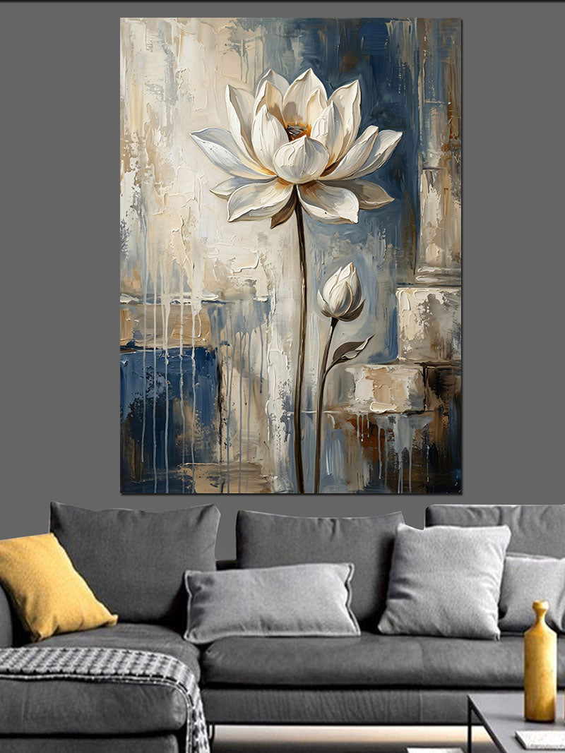 Beyaz Lotus Çiçeği Modern Sanat Kanvas Tablo