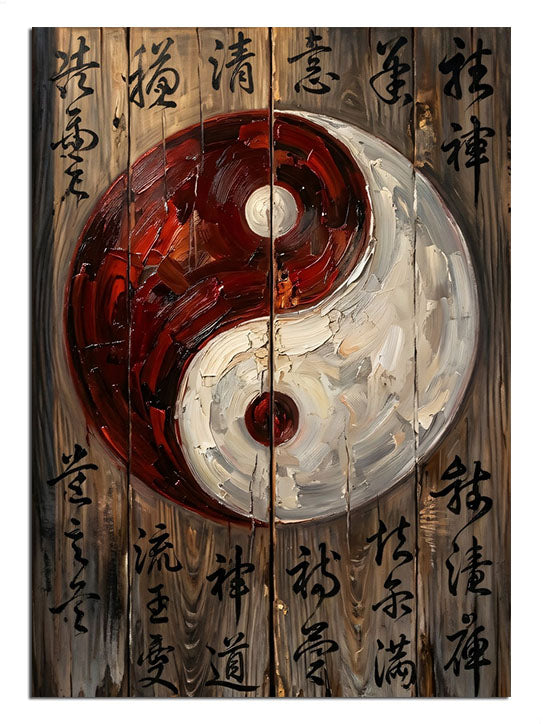 Fırça darbeleriyle yapılmış, ejderha detaylı Yin Yang sembolü.