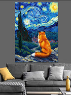 Van Gogh Tarzı Yıldızlı Gece Tilki Kanvas Tablo