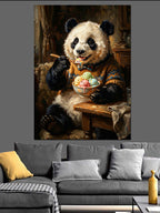 Kıyafetli Ve Meyve Yiyen Panda Kanvas Tablo