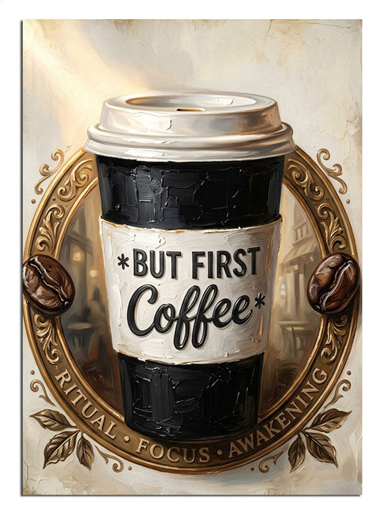 "But First Coffee" yazılı şık kağıt kahve bardağı.