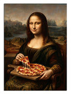 Klasik Mona Lisa tablosuna eklenen esprili pizza detayı.