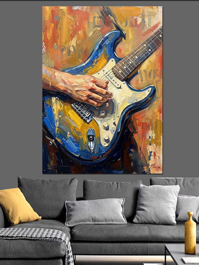 Mavi Elektro Gitar Yakın Plan Kanvas Tablo