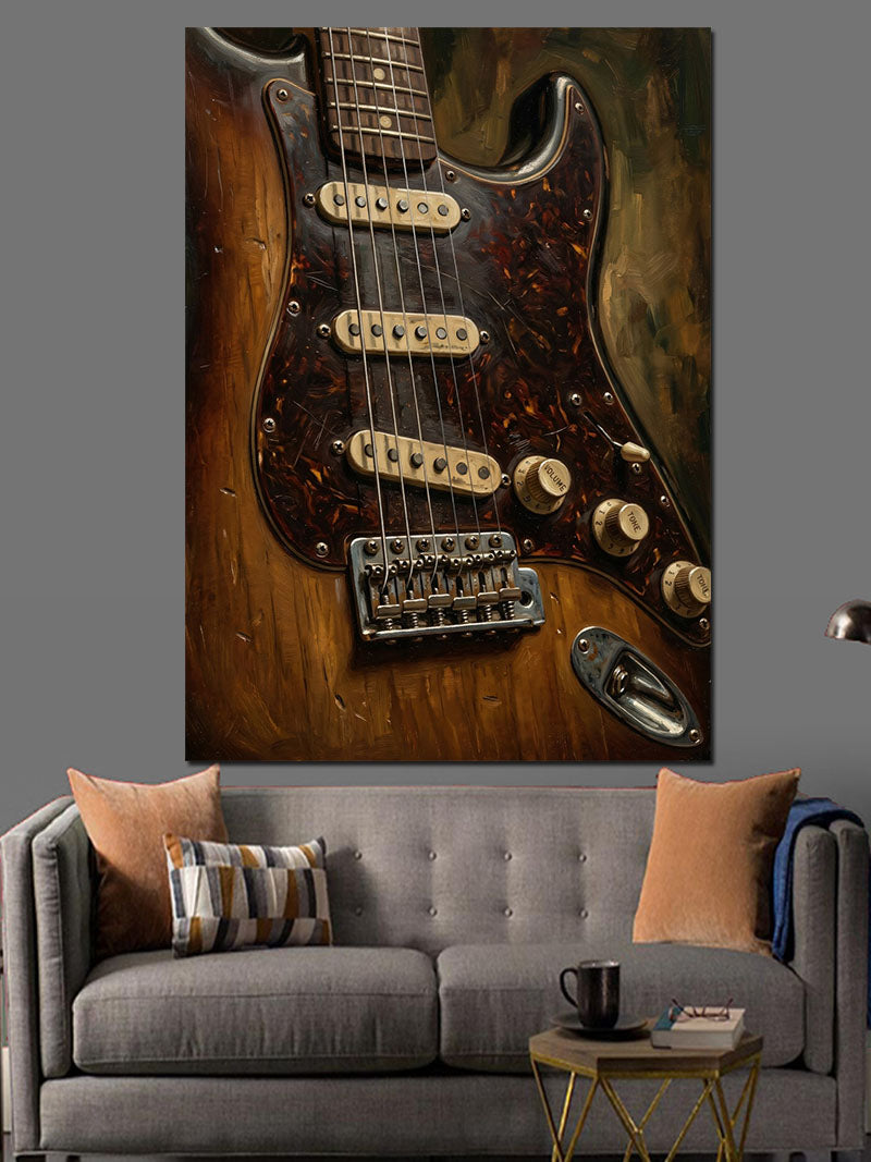 Koyu Arka Planda Elektro Gitar Kanvas Tablo