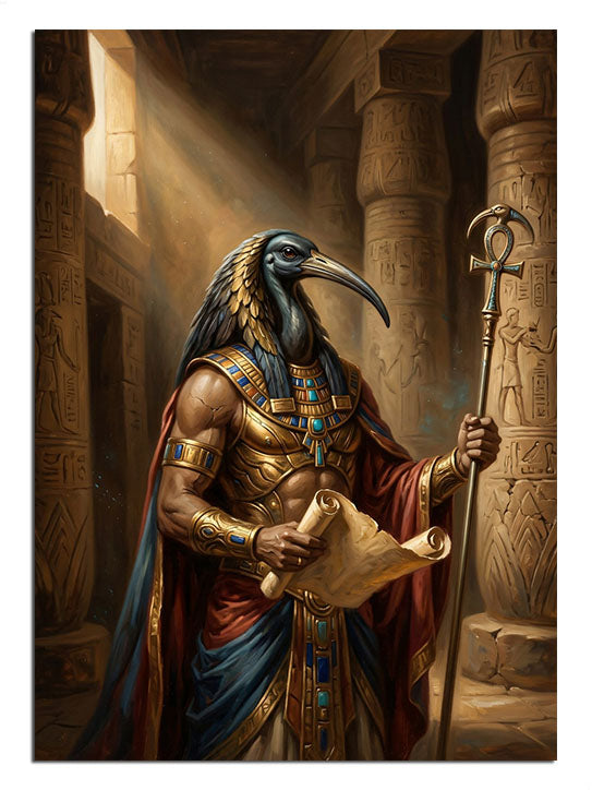 Bilgelik tanrısı Thoth'un hiyerogliflerle bezeli mistik portresi.