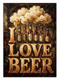 "I Love Beer" yazılı dumanı tüten bira bardakları illüstrasyonu.